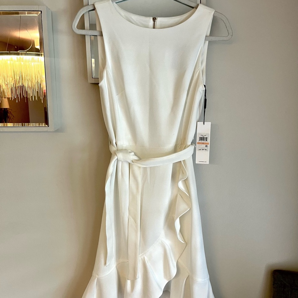 Calvin Klein White Sleeveless Sheath Dress for Weddings